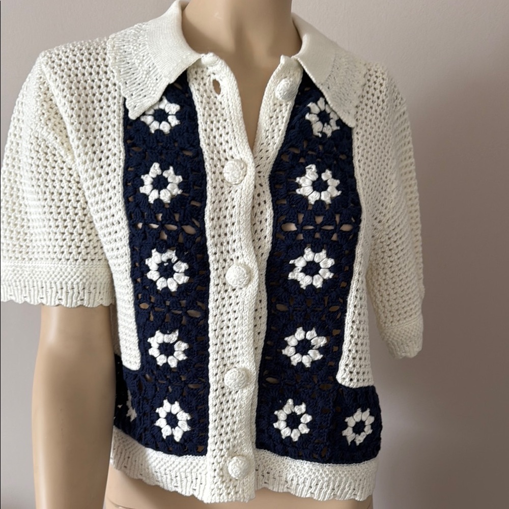 Rails White and Blue Cardigan Sweater NEW